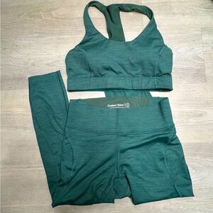 Outdoor Voices Doing Things Sports Bra + Tech Sweat leggings in Evergreen size S